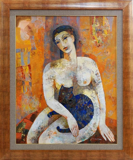 061. SEATED LADY WITH A CAT — Alicja Słaboń - Urbaniak