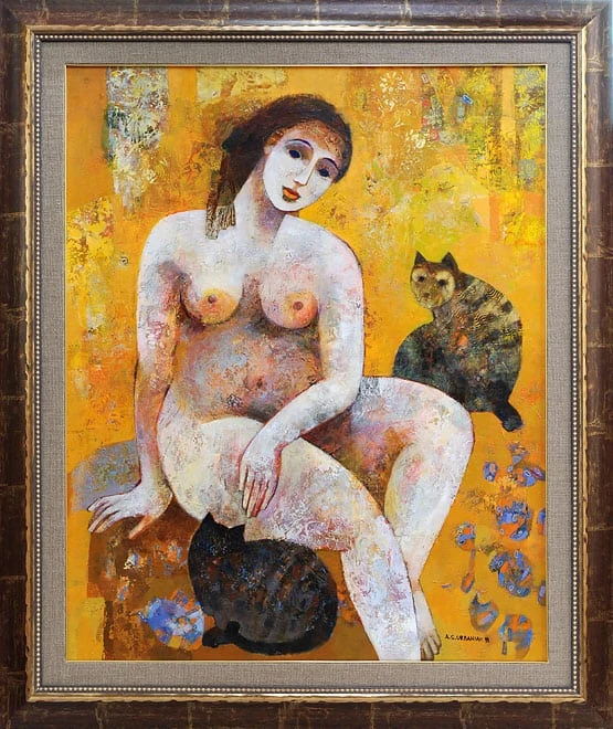069. LADY AND TWO CATS — Alicja Słaboń - Urbaniak