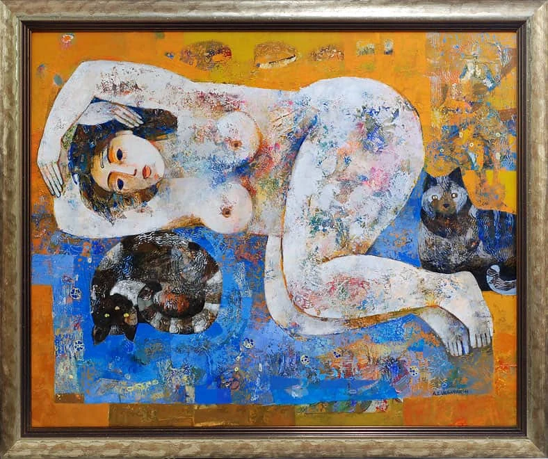 071. SLEEPING LADY AND CATS — Alicja Słaboń - Urbaniak