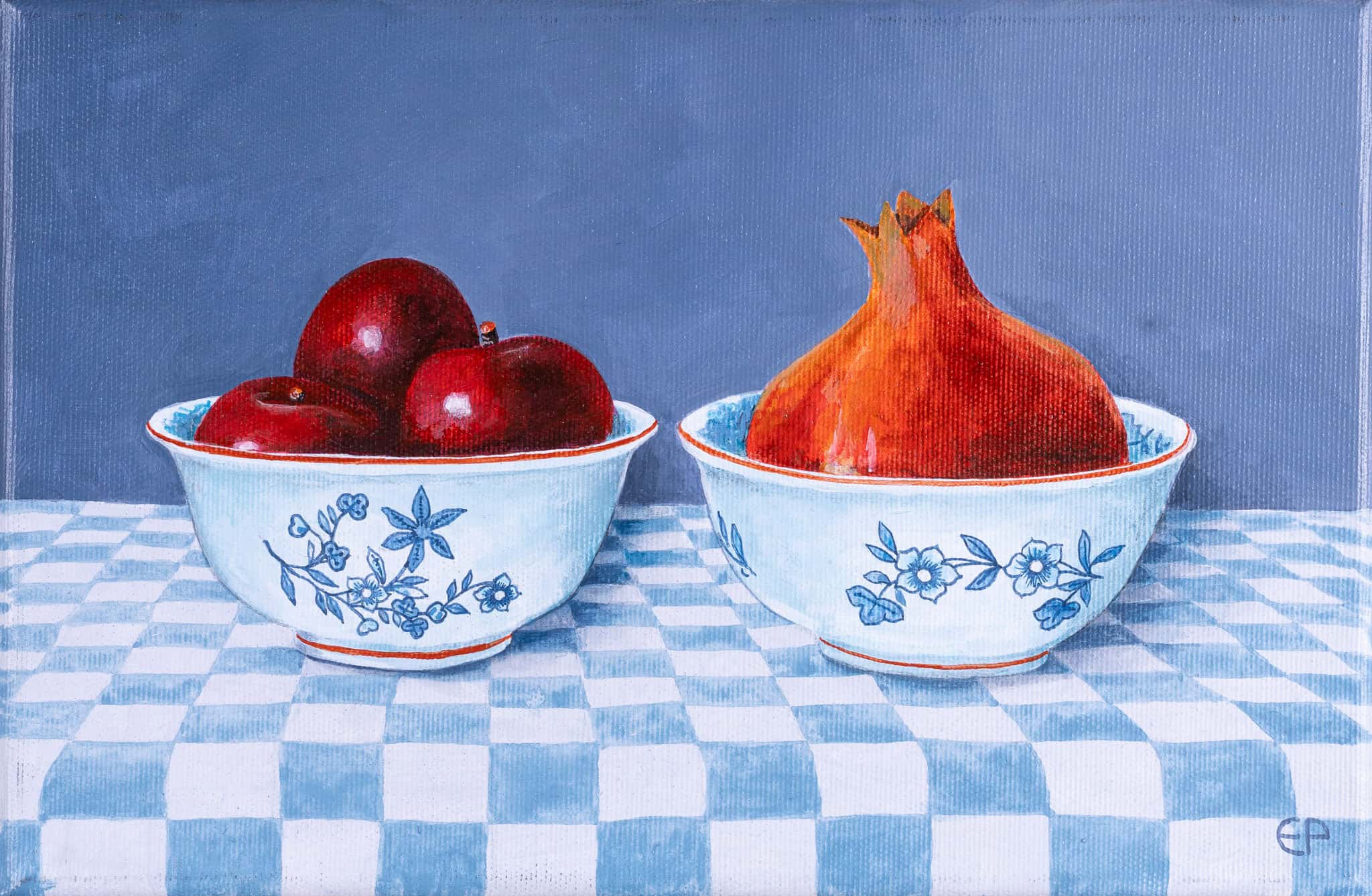 Martwa natura ze śliwkami i granatem