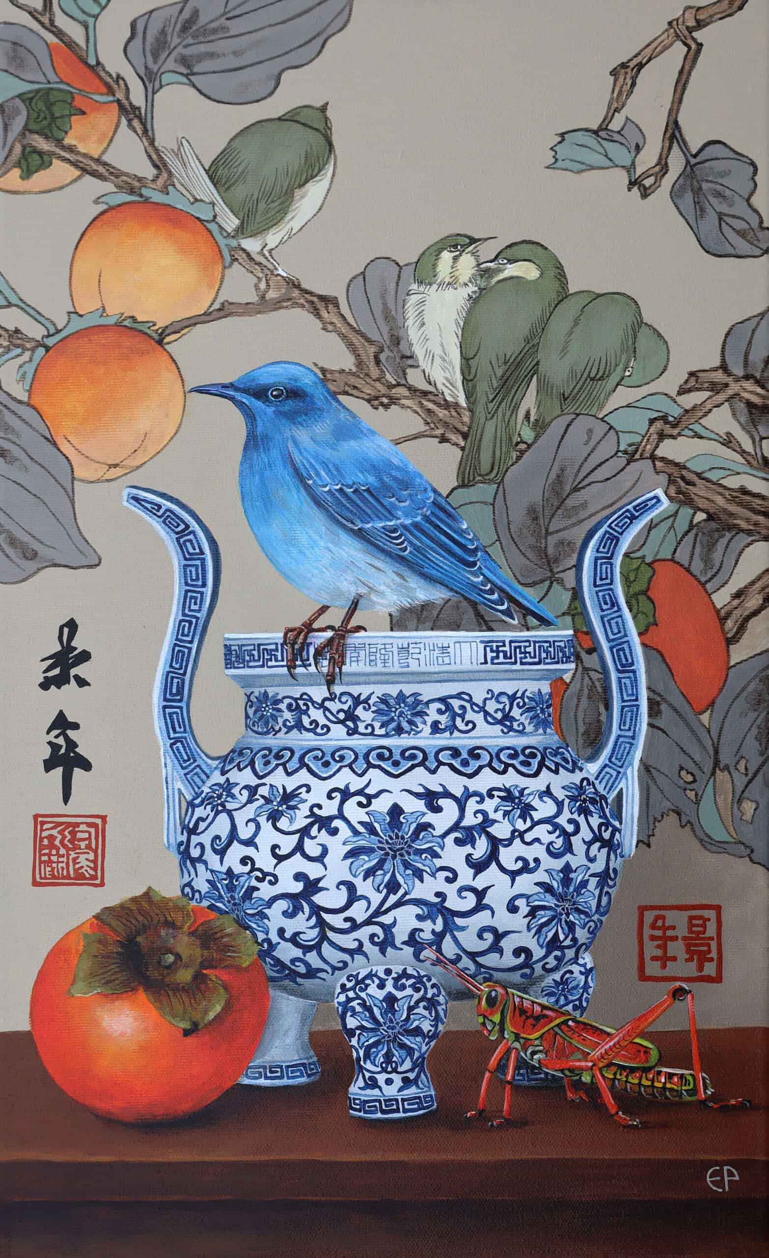 Blekitnik z pasikonikiem i persymonami